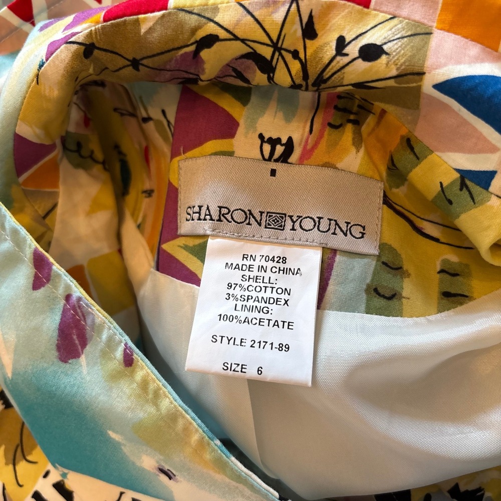 Sharon Young Multi Color‎ Abstract Art Print Cotton Blend A-Line Coat Size 6 - Picture 4 of 8
